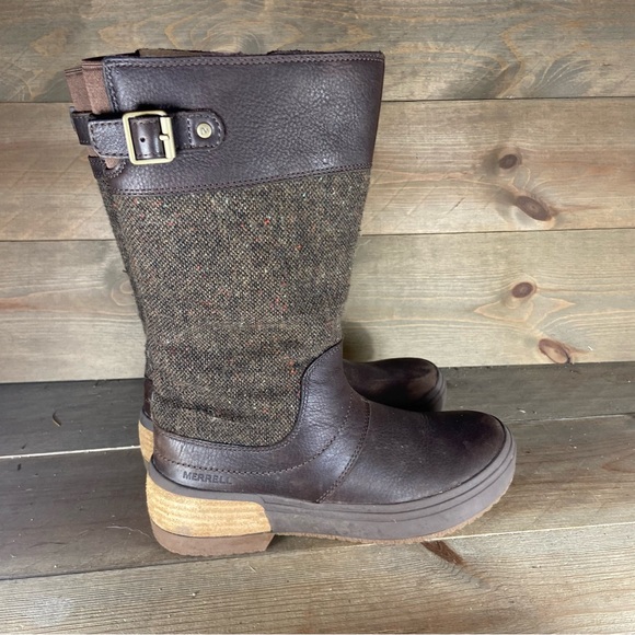 Merrell haven tall womens size 6 shoes brown leather waterproof winter boots - Picture 2 of 8